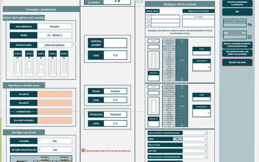 Konfigurator Ofertowy Stolarki Drzwiowej